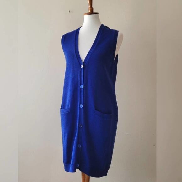 Ralph Lauren Black Label Sleveless Button Front Long Cardigan in Royal Blue - Picture 1 of 8